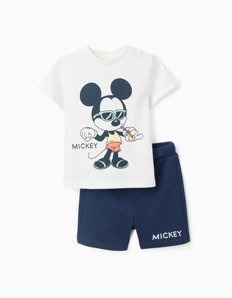 T-shirt et short avec imprimé Mickey pour bébé garçon, blanc/bleu