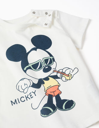 T-shirt et short avec imprimé Mickey pour bébé garçon, blanc/bleu