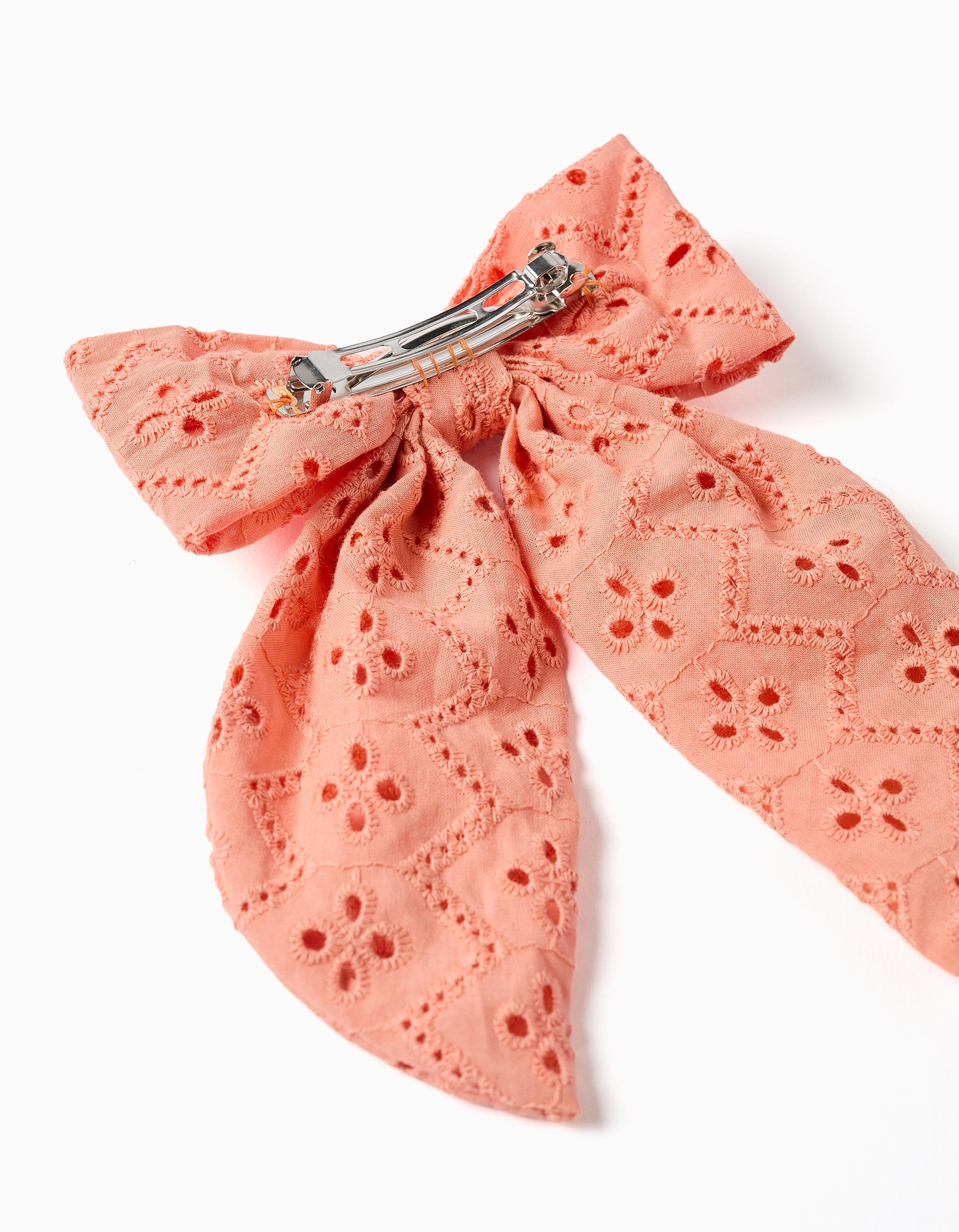 Barrette à nœud en broderie anglaise pour bébé et fille, orange