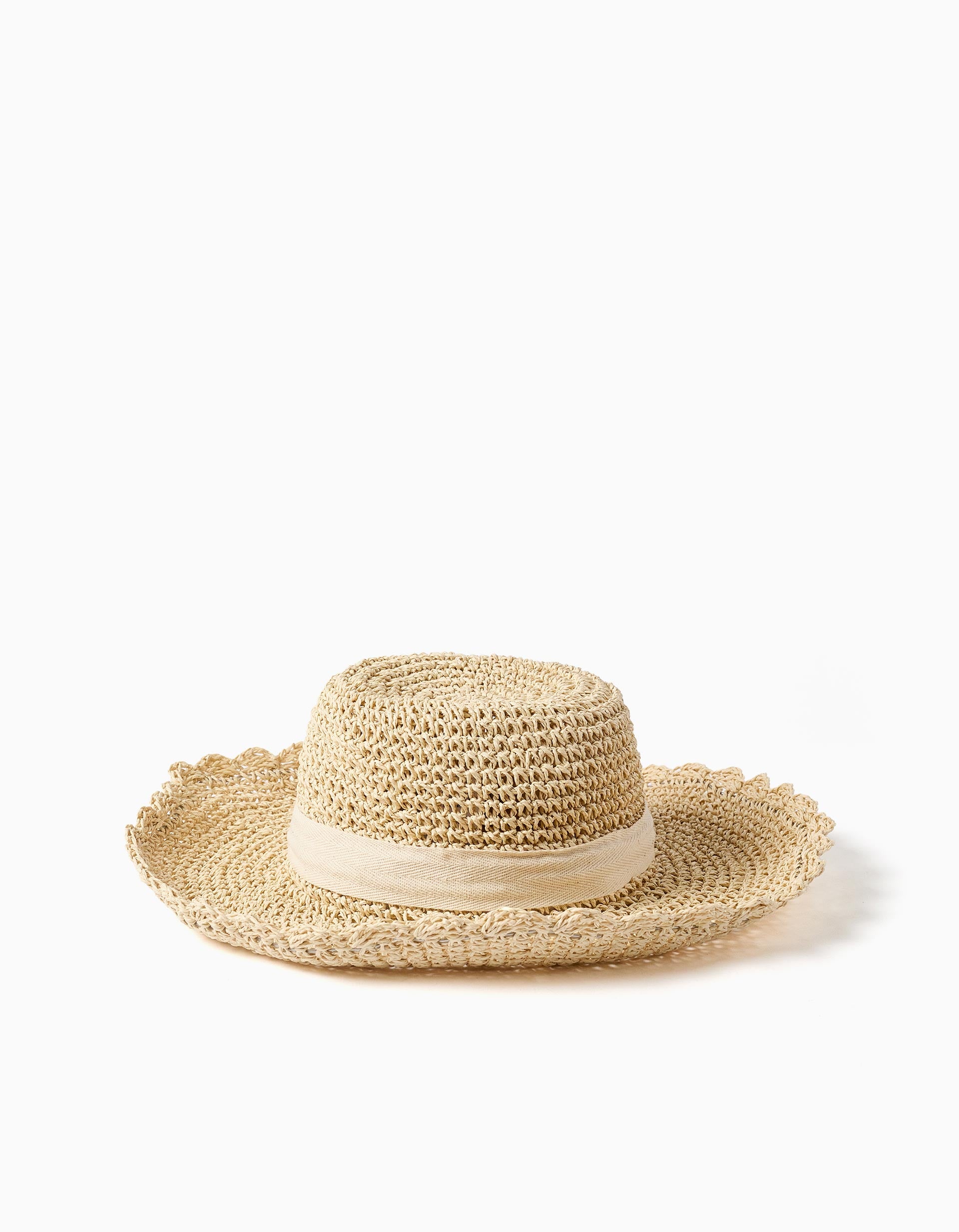 Chapeau de paille avec nœud décoratif pour bébé et fille, beige