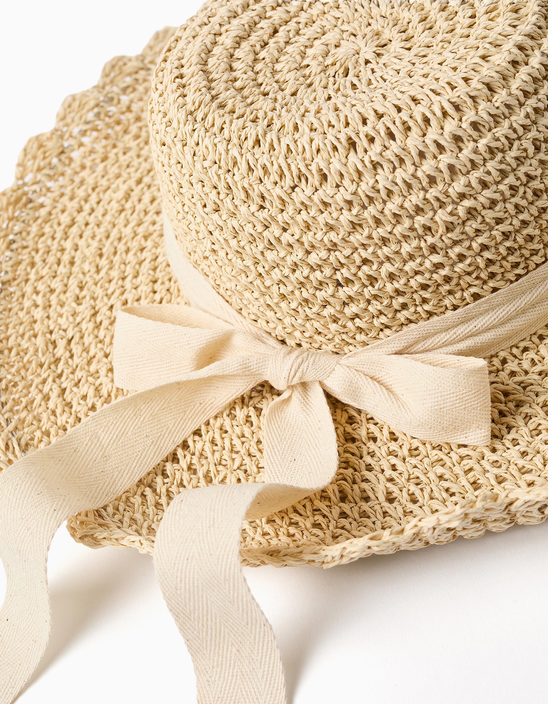 Chapeau de paille avec nœud décoratif pour bébé et fille, beige