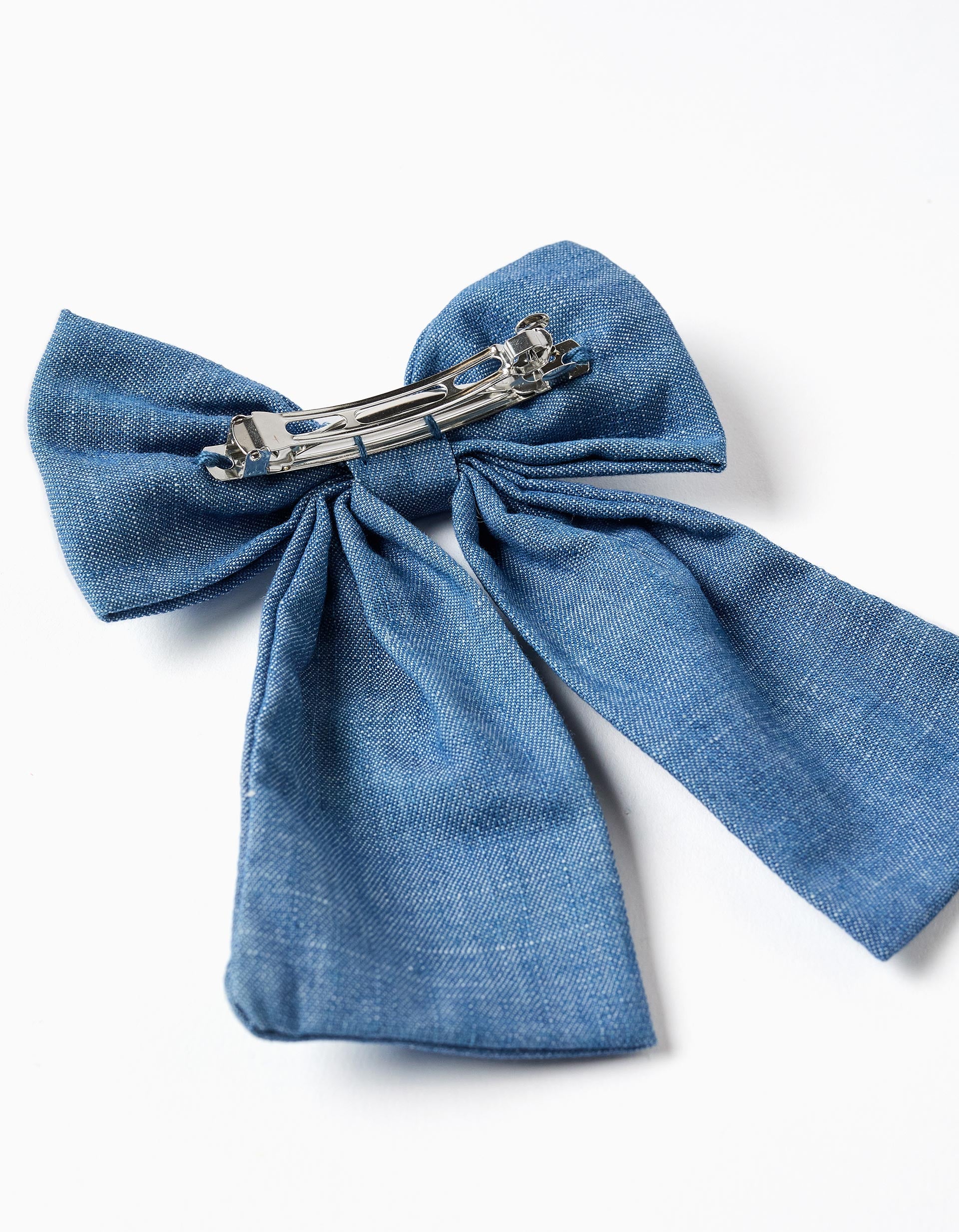 Travessão de cabelo com laço de ganga para menina, azul