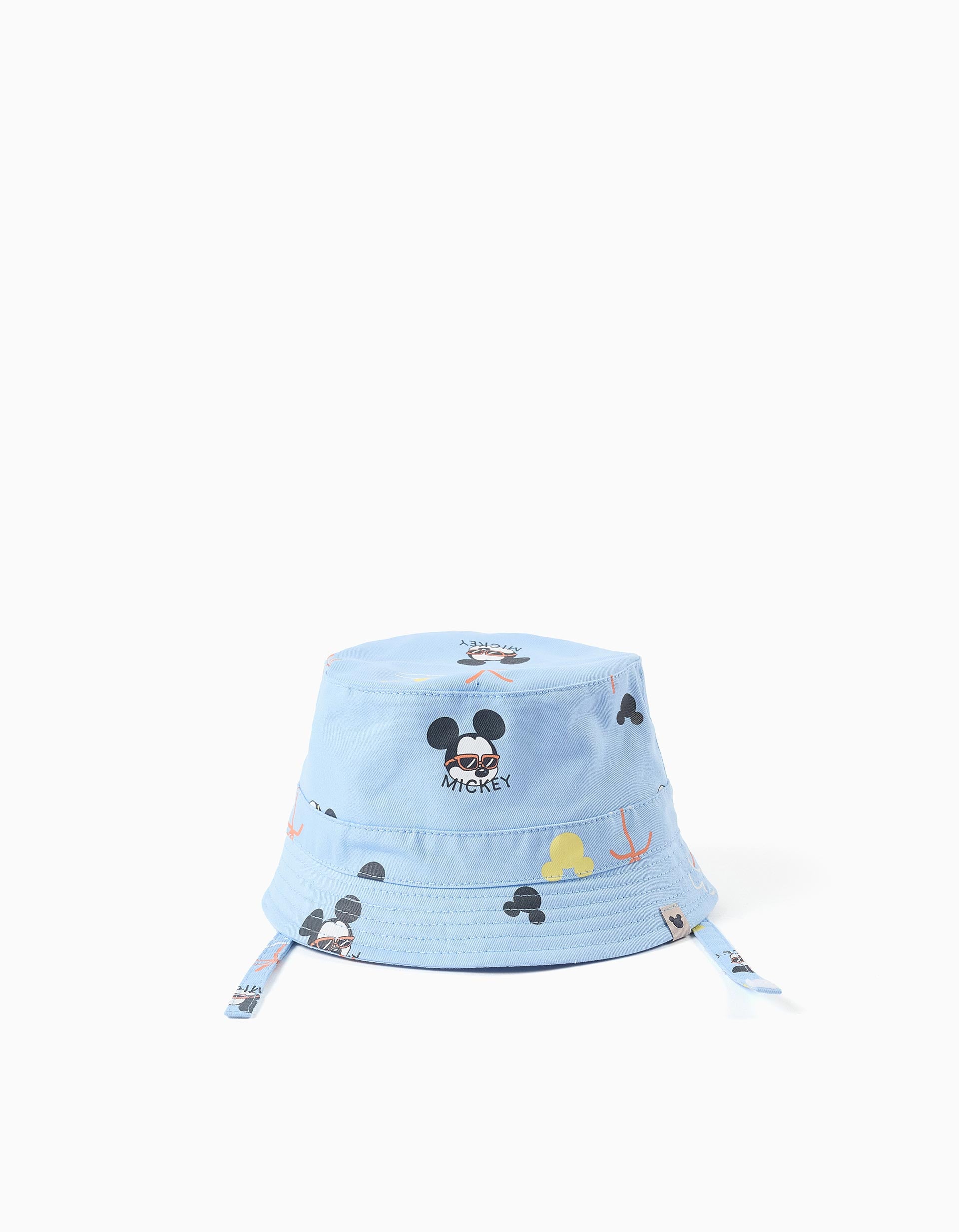 Gorro de sarga con motivo de Mickey para bebé niño, azul claro