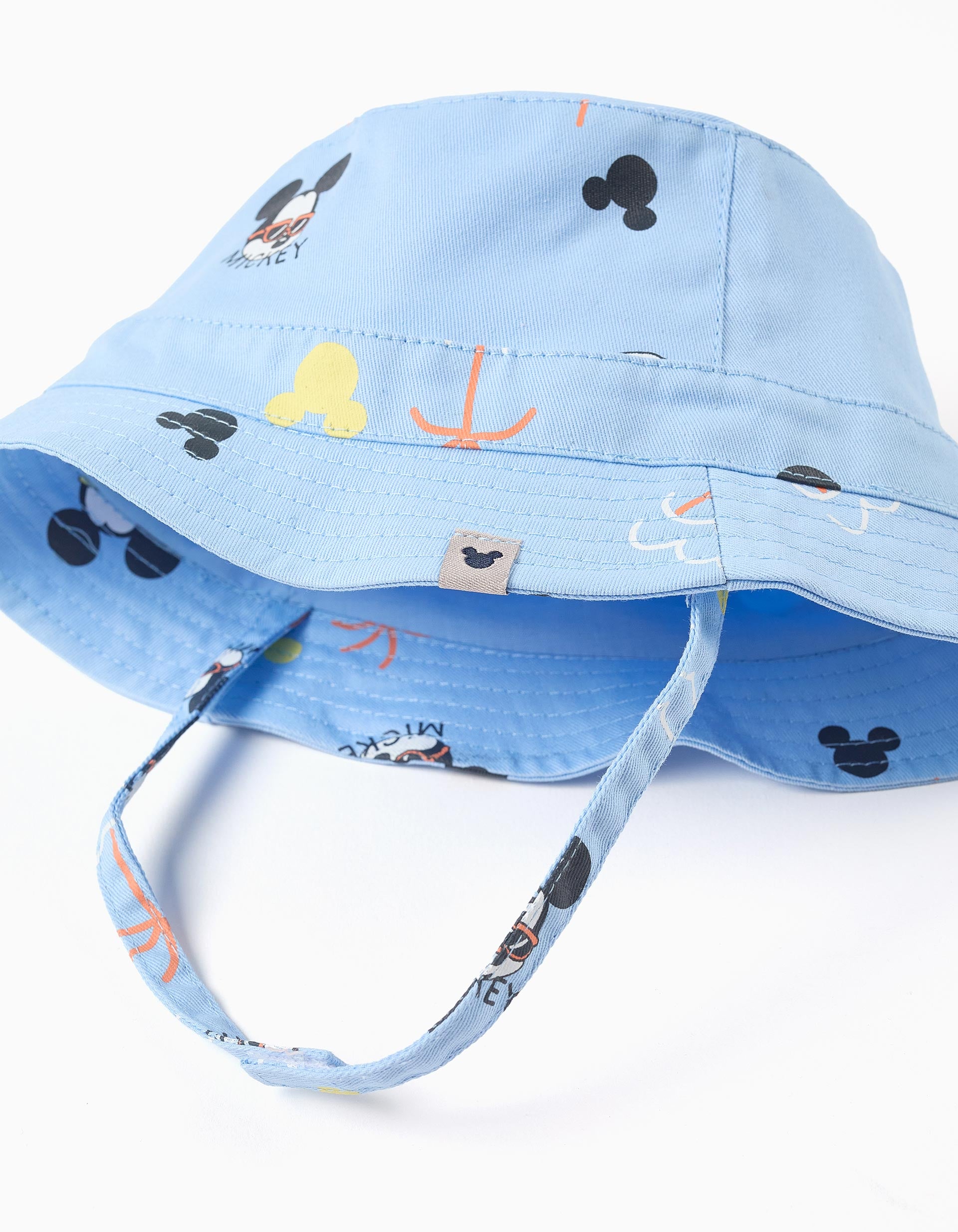 Gorro de sarga con motivo de Mickey para bebé niño, azul claro