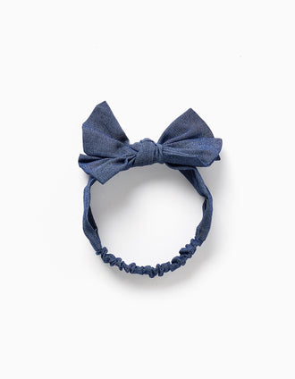 Fita de cabelo com laço e elástico para menina, azul-escuro