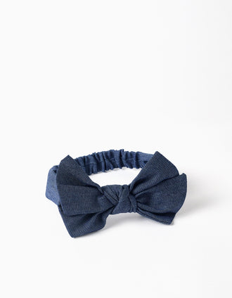 Fita de cabelo com laço e elástico para menina, azul-escuro