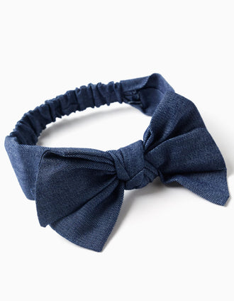 Fita de cabelo com laço e elástico para menina, azul-escuro