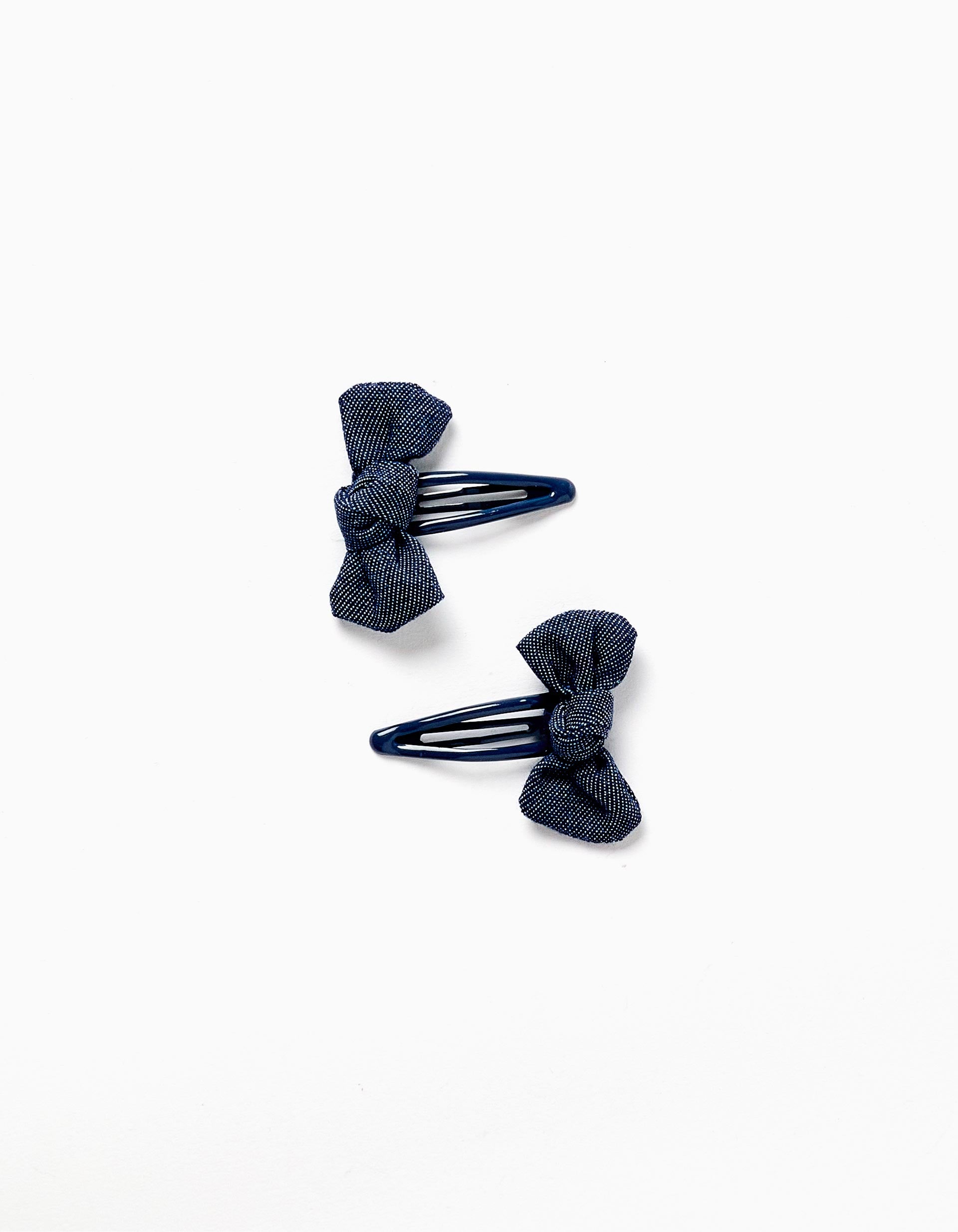 Pack of 2 hair clips with cotton bows for girls, dark blue