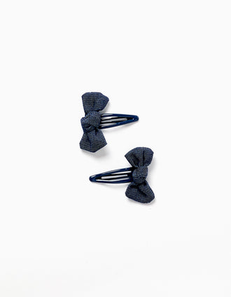 Pack de 2 ganchos de cabelo com laços para menina, azul-escuro