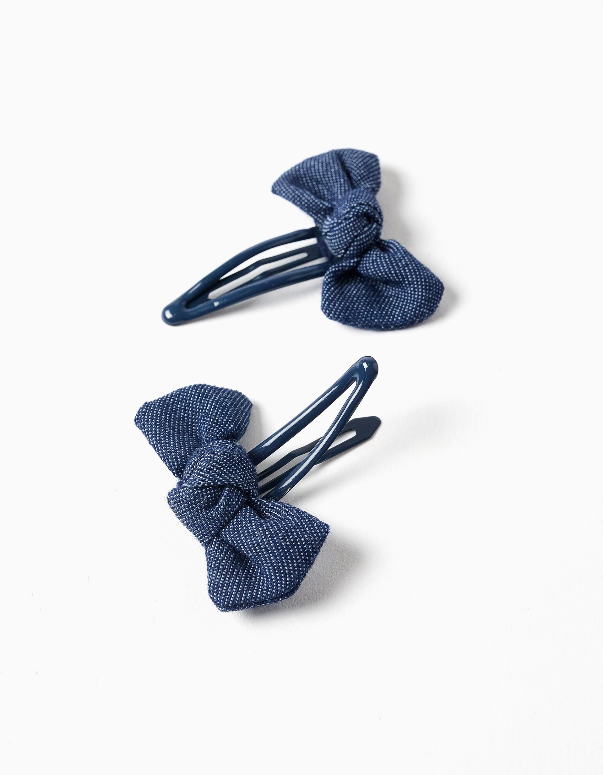 Pack of 2 hair clips with cotton bows for girls, dark blue