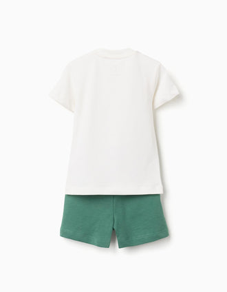 T-shirt en coton à imprimé poisson + short pour bébé garçon, blanc/vert