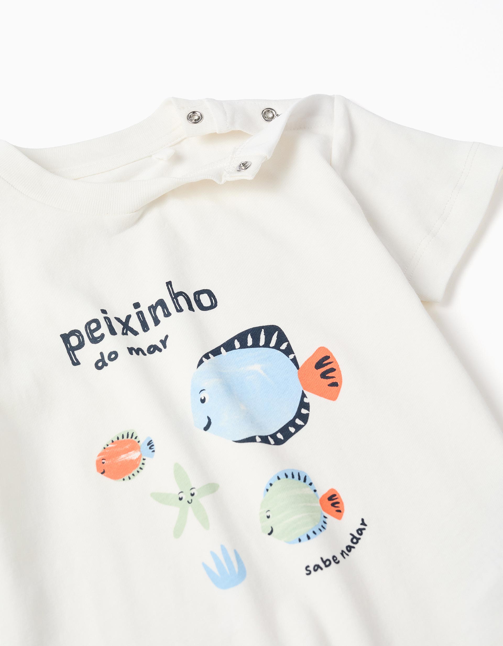 Camiseta con peces estampados + pantalón corto para bebé niño, blanco/verde