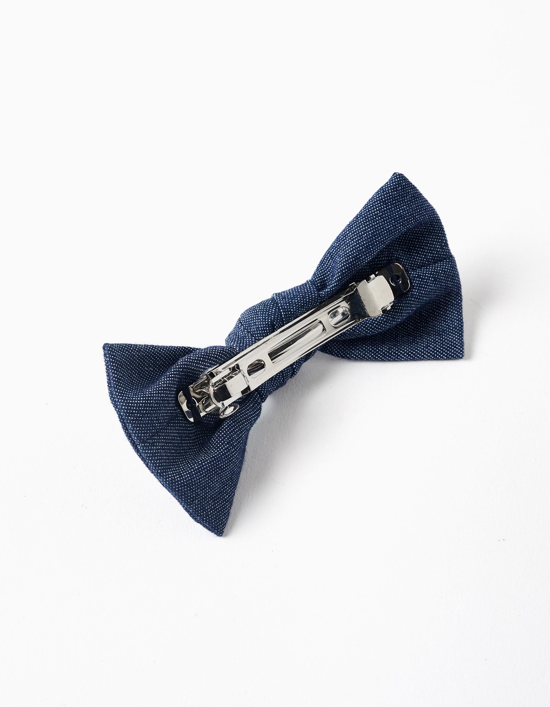 Hair slide with medium bow for girls, dark blue