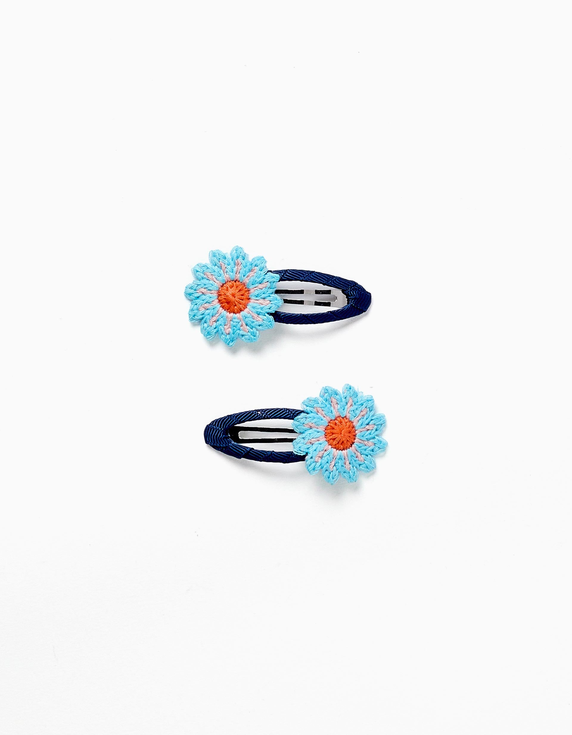 Pack of 2 hair clips with crocheted flowers for babies and girls, blue