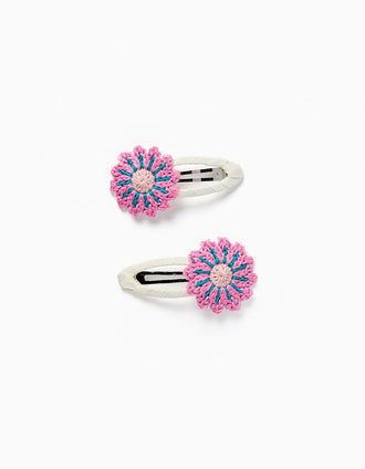 Pack de 2 ganchos de cabelo com flores em crochê para bebé e menina, rosa