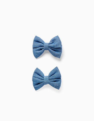 Pack de 2 ganchos de cabelo com laços de ganga para menina, azul