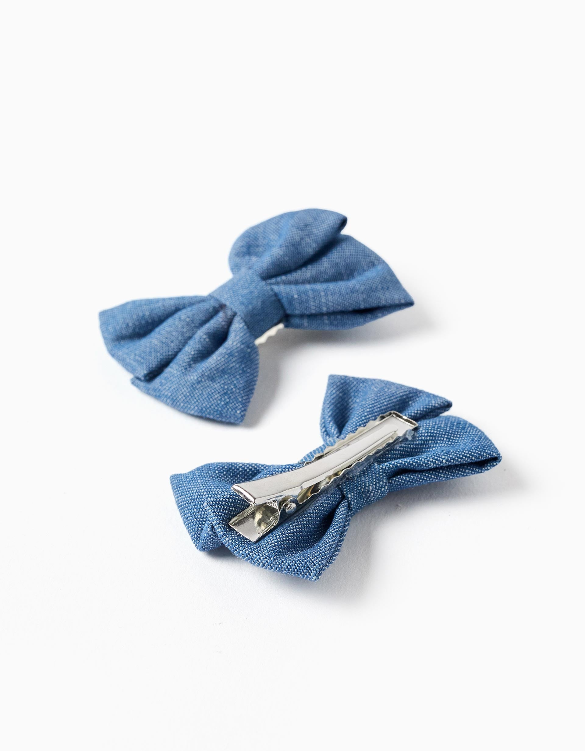 Pack de 2 ganchos de cabelo com laços de ganga para menina, azul