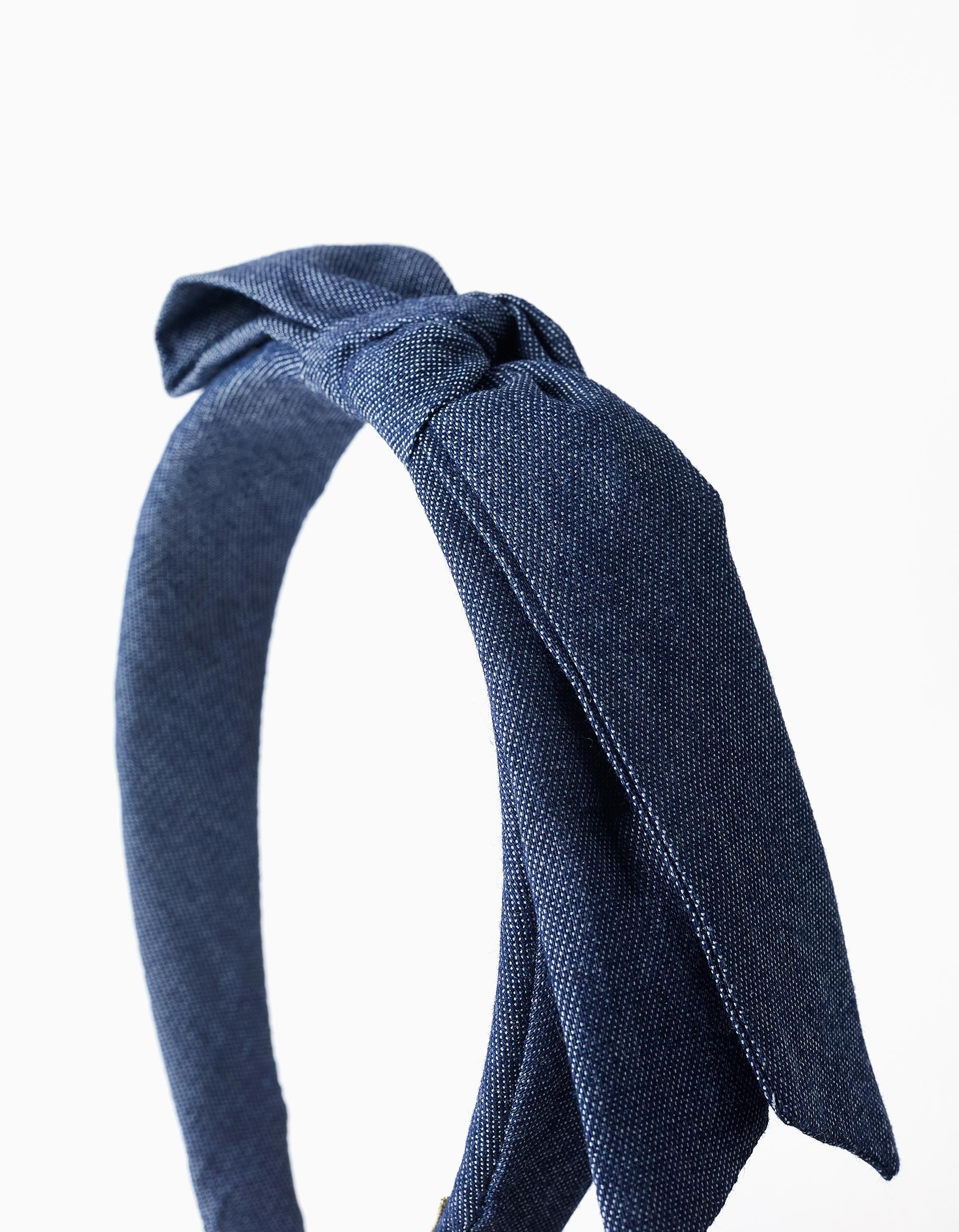 Serre-tête avec grand nœud pour fille, bleu foncé