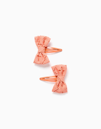 Pack 2 ganchos com laços em bordado inglês para bebé e menina, laranja