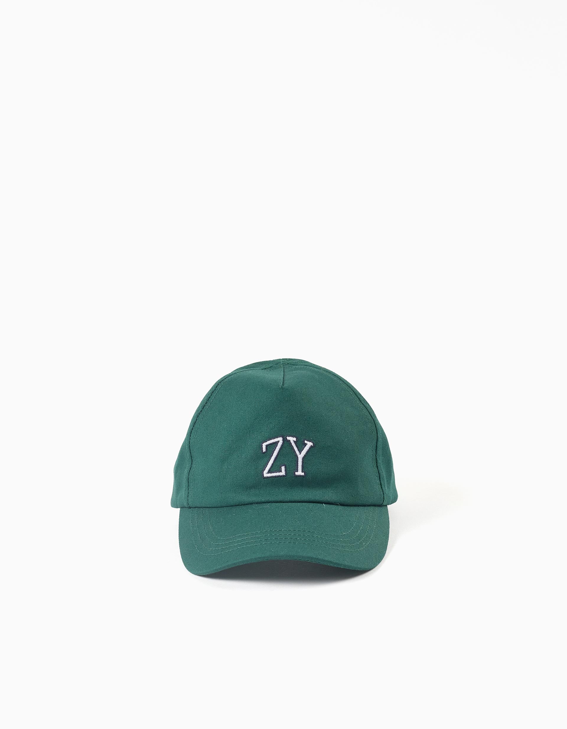 Boné de algodão com bordado ZY para bebé e menino, verde-escuro