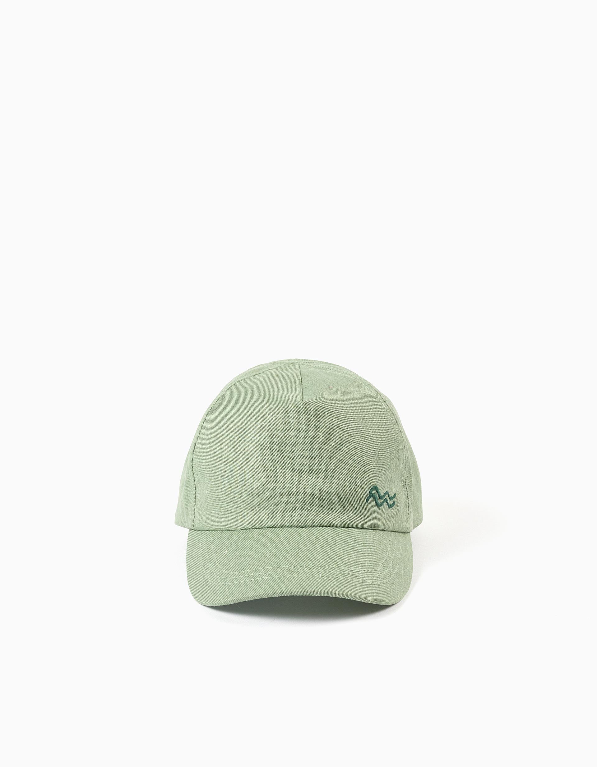 Boné em sarja de algodão com ondas bordadas para menino, verde