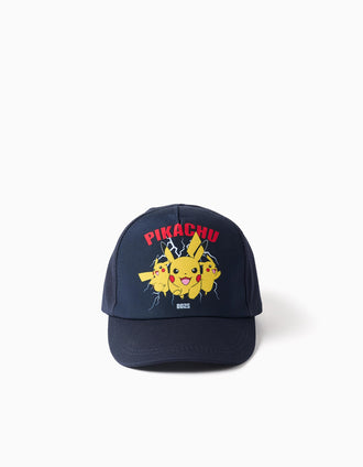 Boné de sarja com estampado Pikachu para bebé e menino, azul-escuro