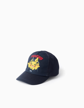 Boné de sarja com estampado Pikachu para bebé e menino, azul-escuro
