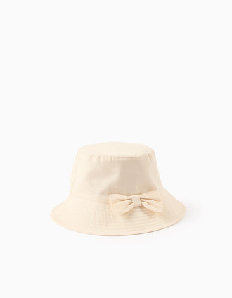 Chapéu de sarja com laço aplicado para bebé e menina, bege-claro