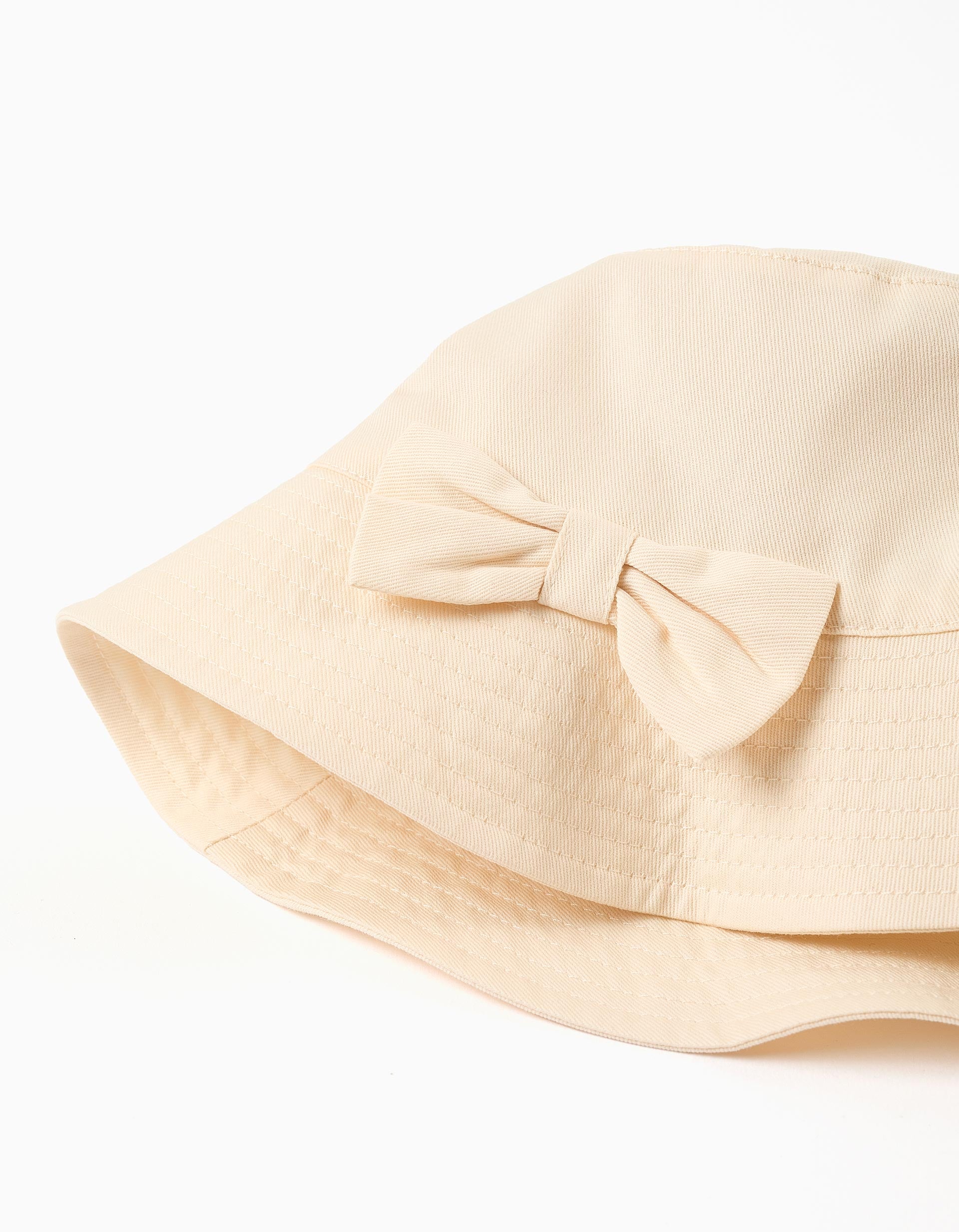 Gorro de sarga con lazo aplicado para bebé y niña, beige claro