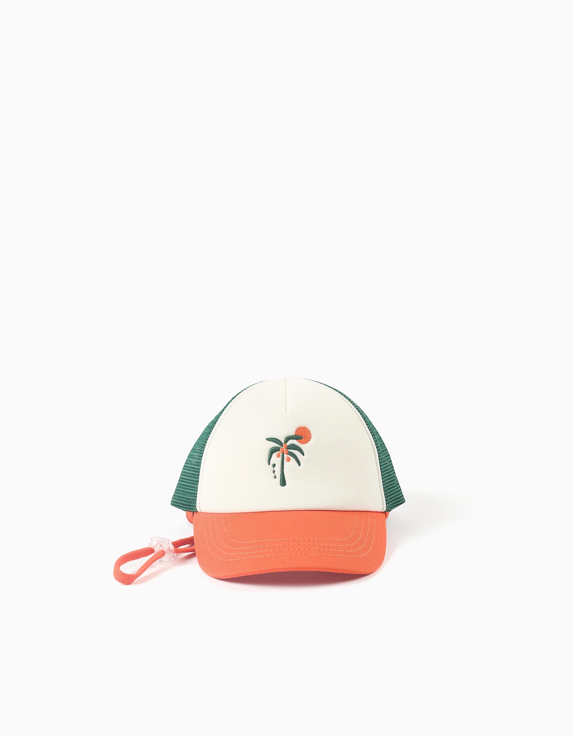 Boné com palmeira bordada para bebé menino, branco/laranja/verde