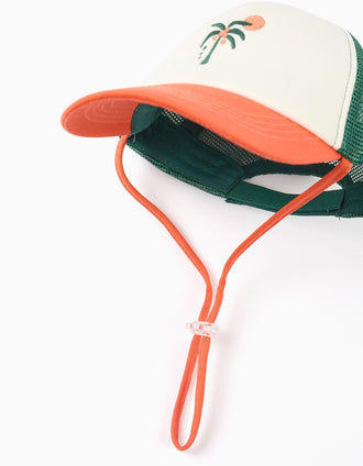 Boné com palmeira bordada para bebé menino, branco/laranja/verde