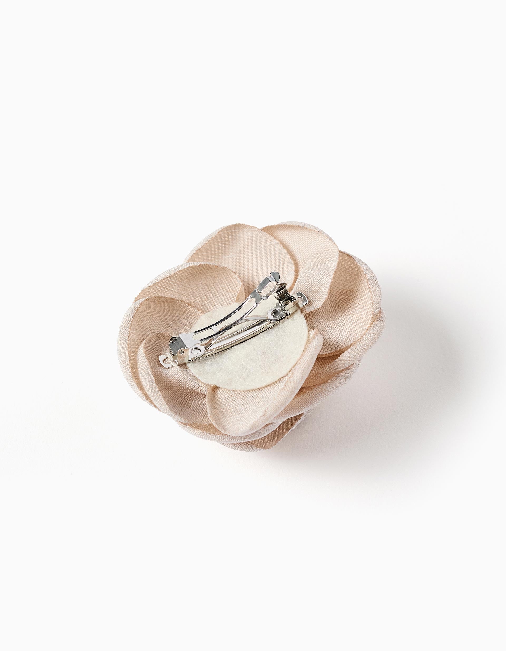 Hair slide with camellia for babies and girls, light beige