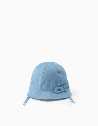 Bob en jean avec nœud décoratif pour bébé fille, bleu clair