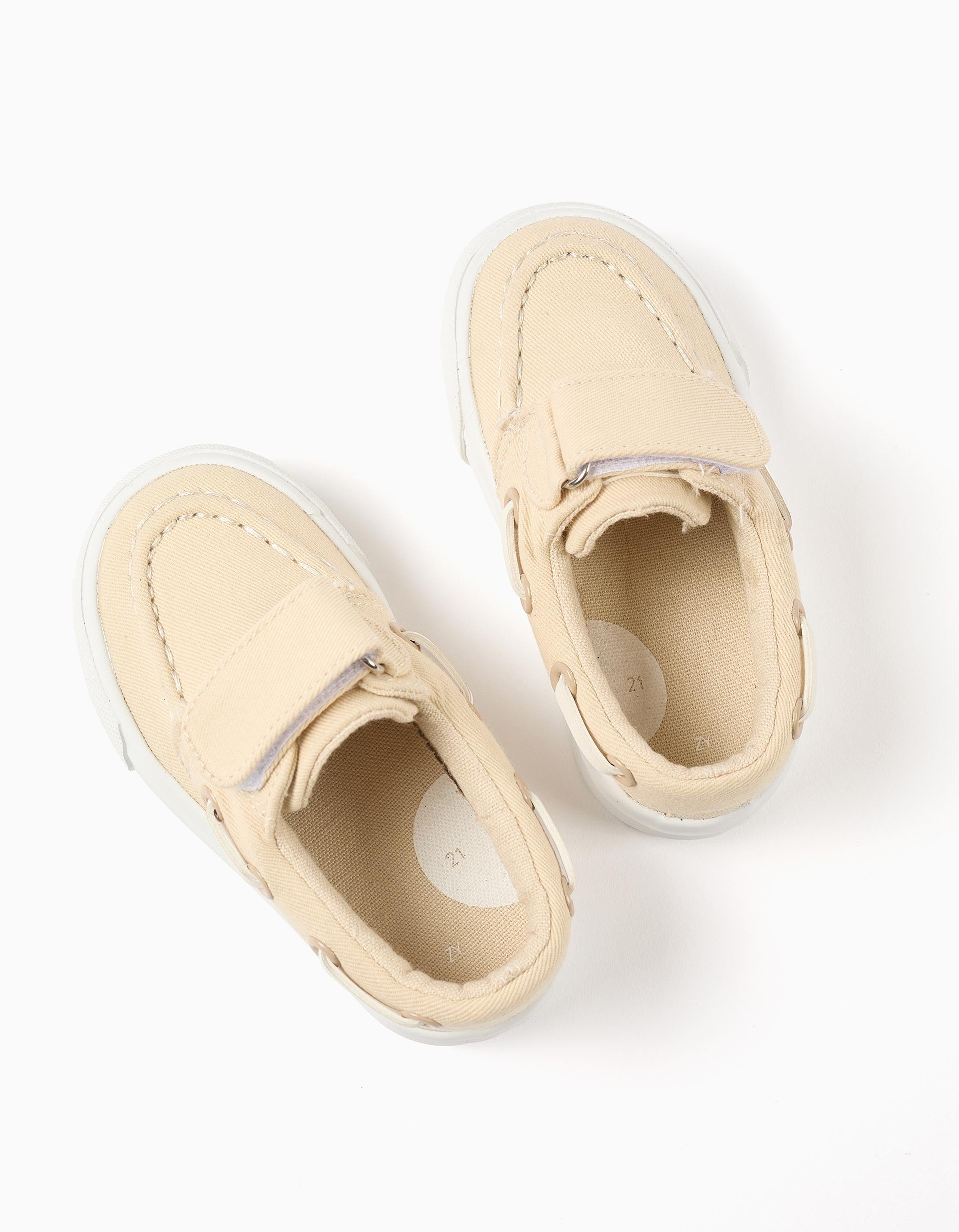 Boat shoes in canvas with touch-fastener for baby boys, light beige