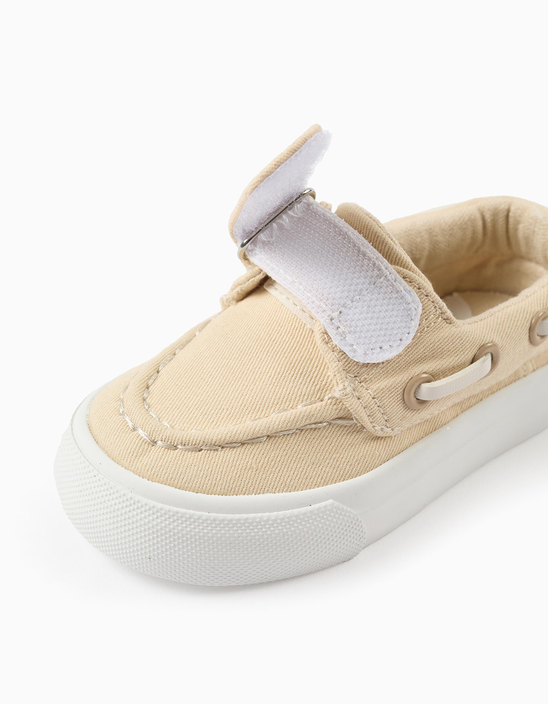 Boat shoes in canvas with touch-fastener for baby boys, light beige