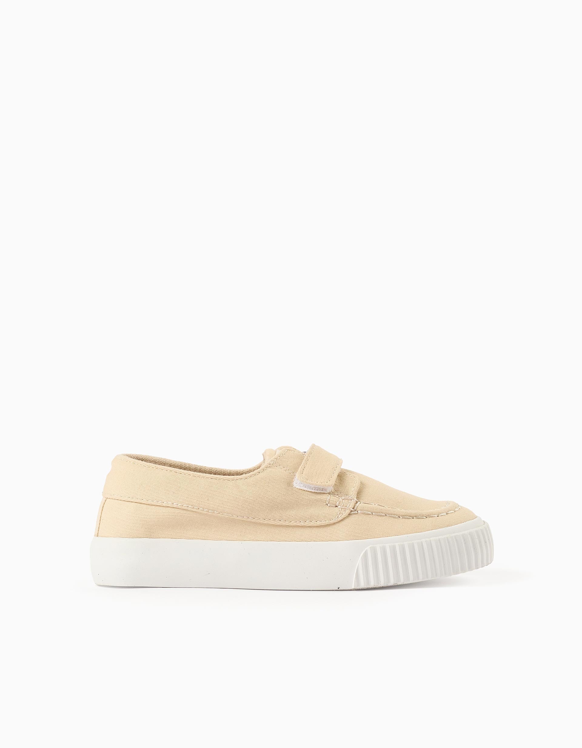 Boat shoes in canvas with touch-fastener for boys, light beige
