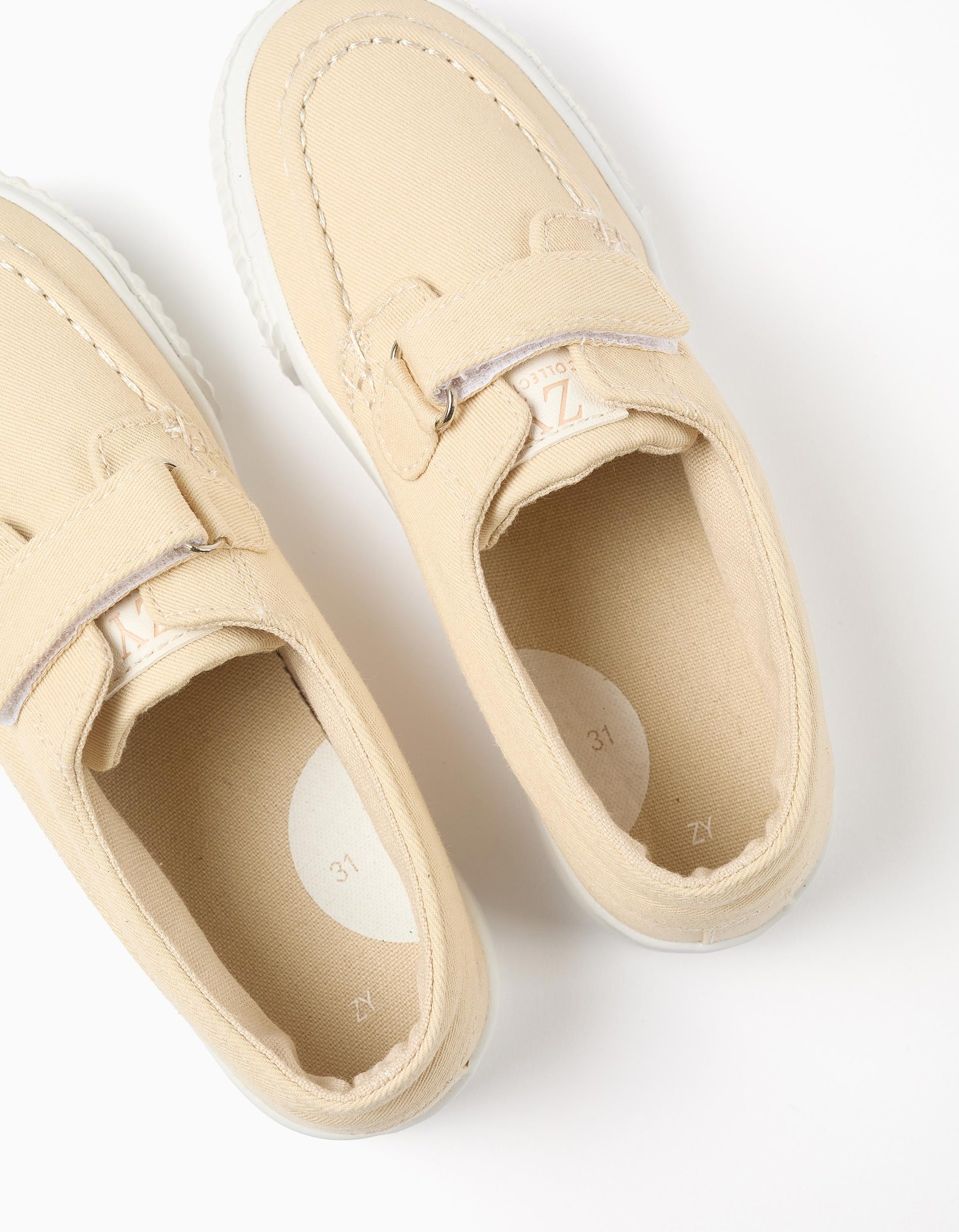 Boat shoes in canvas with touch-fastener for boys, light beige