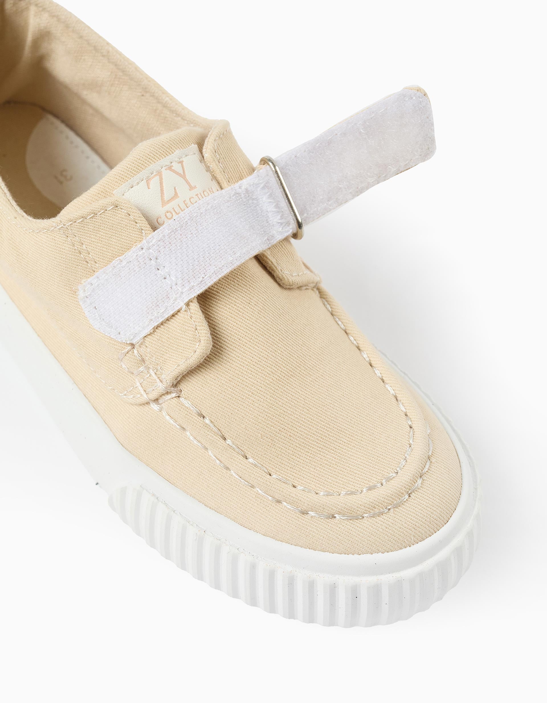 Boat shoes in canvas with touch-fastener for boys, light beige