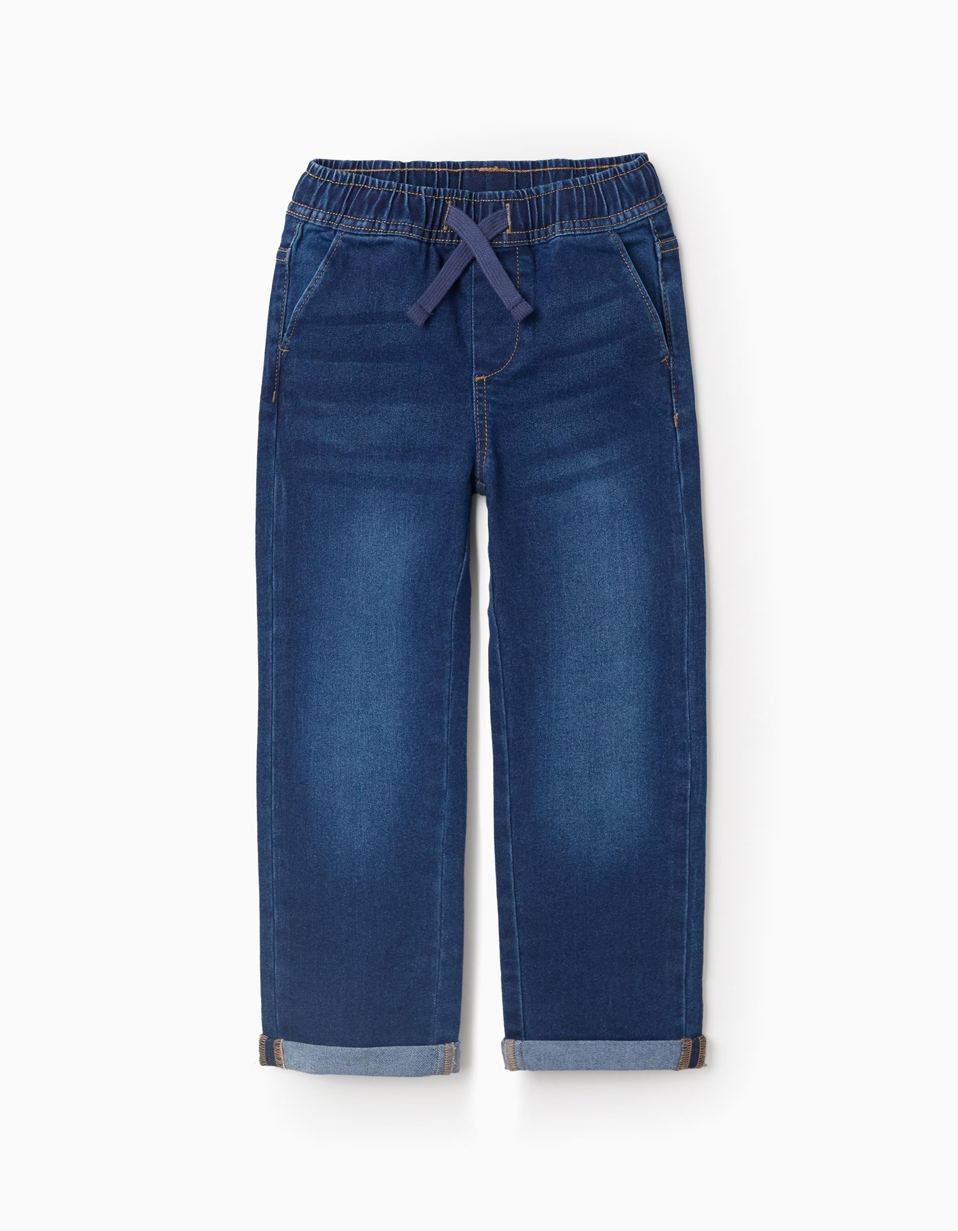 Calças de ganga slim fit com cordão para menino, azul-escuro