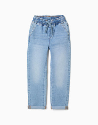 Vaqueros slim fit con cordón para niño, azul claro