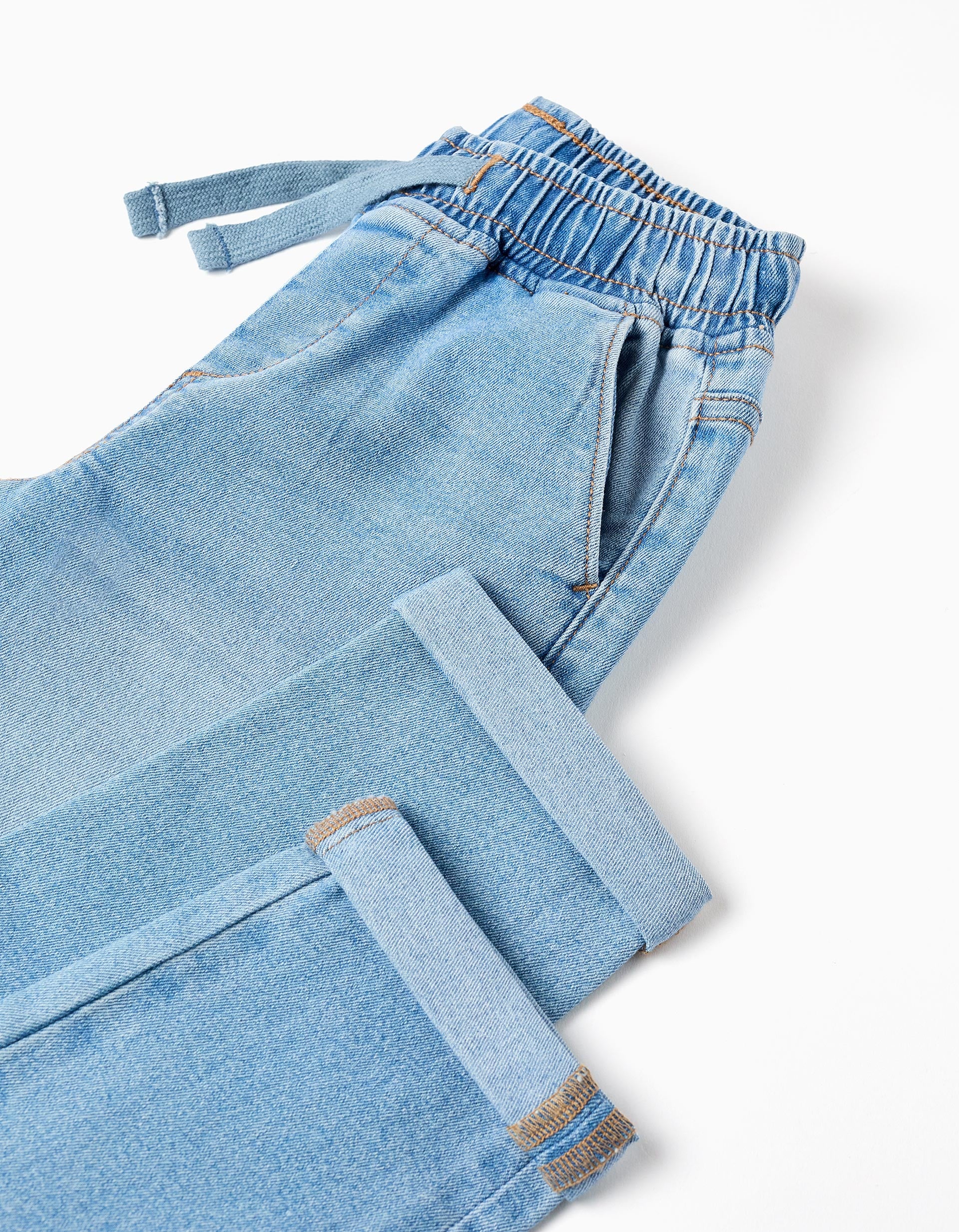 Calças de ganga slim fit com cordão para menino, azul-claro