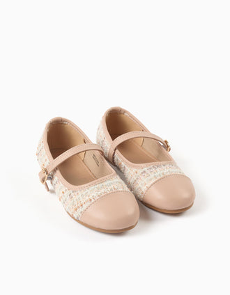 Bailarinas de tweed con tira para niña, rosa