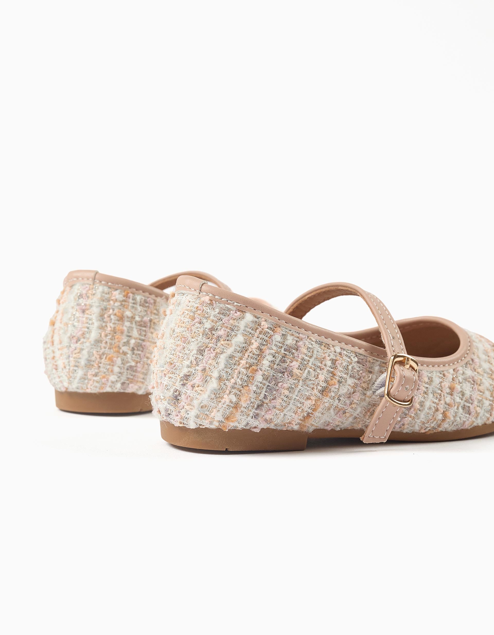 Ballerina shoes in tweed with strap for girls, pink
