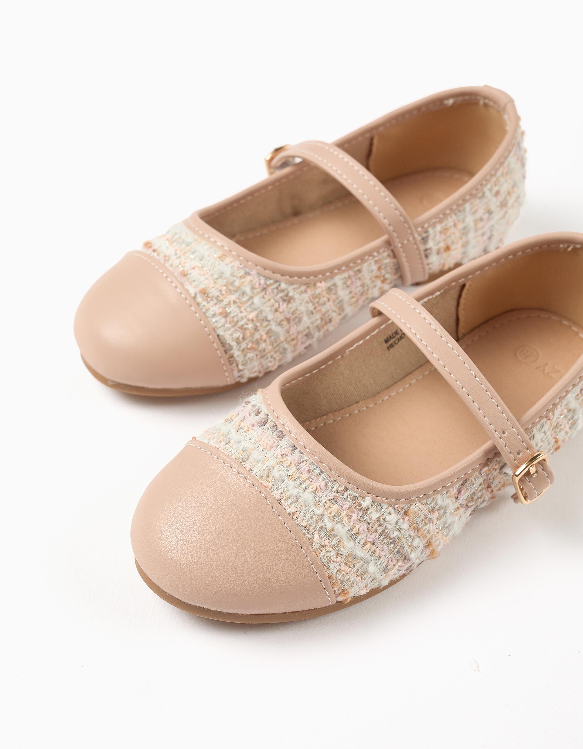 Ballerina shoes in tweed with strap for girls, pink