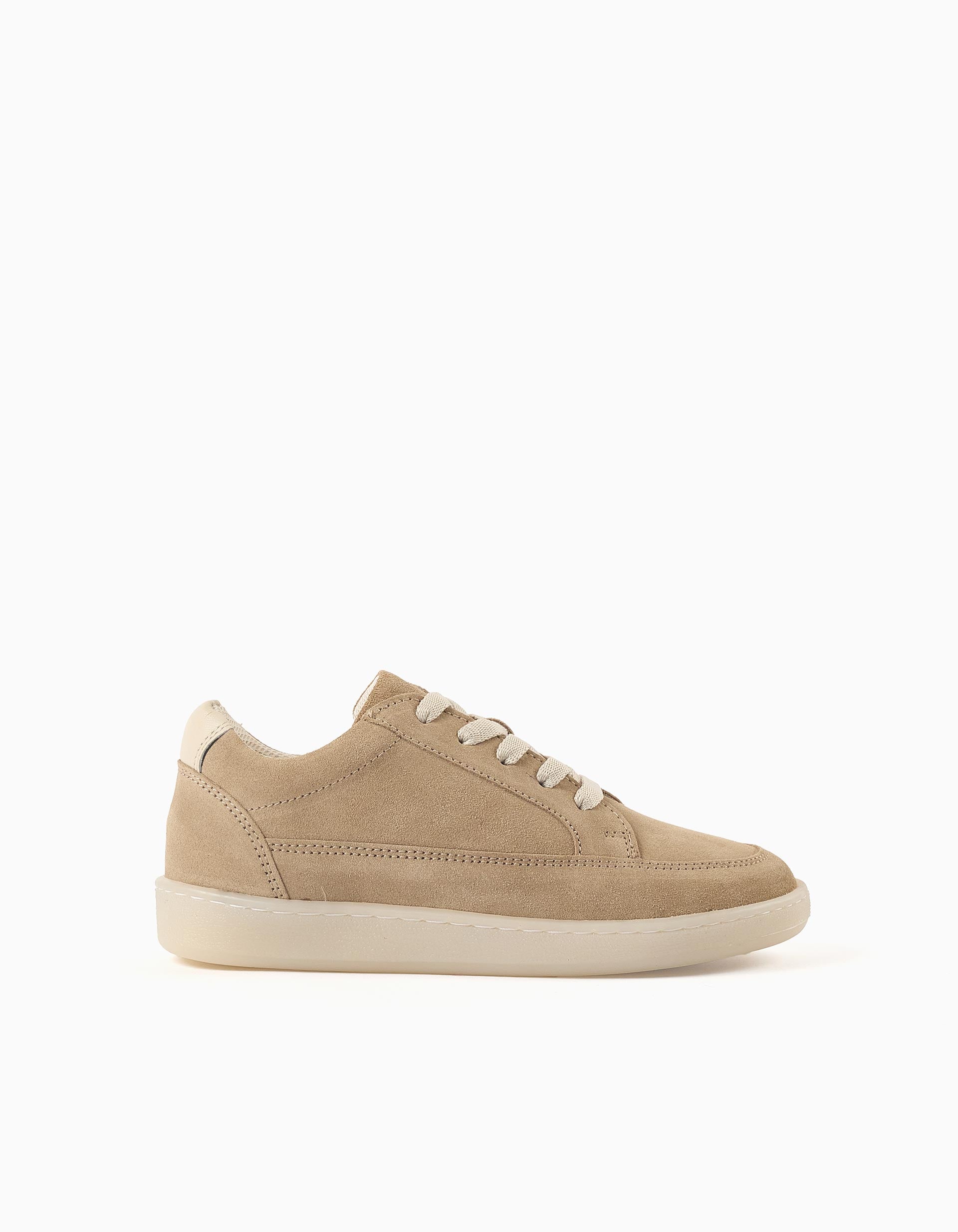 Suede trainers with laces for boys, beige