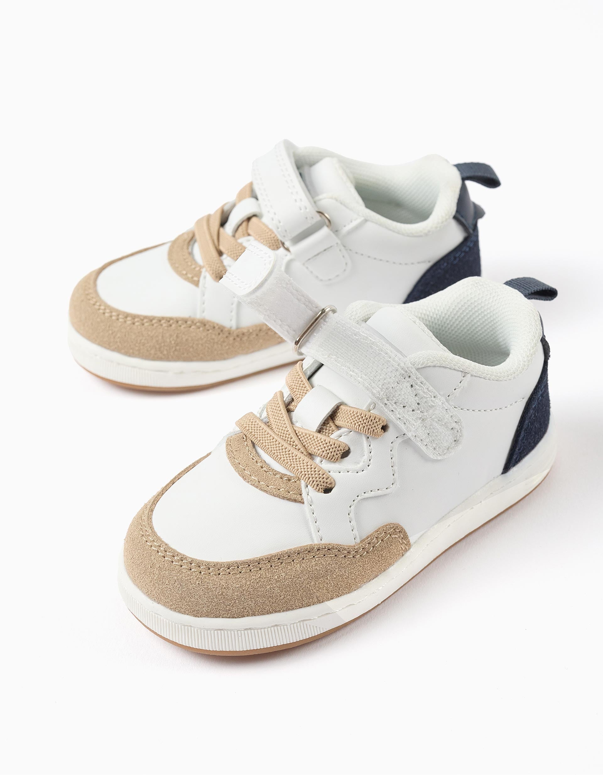 Zapatillas deportivas combinadas para bebé niño, beige/azul/blanco