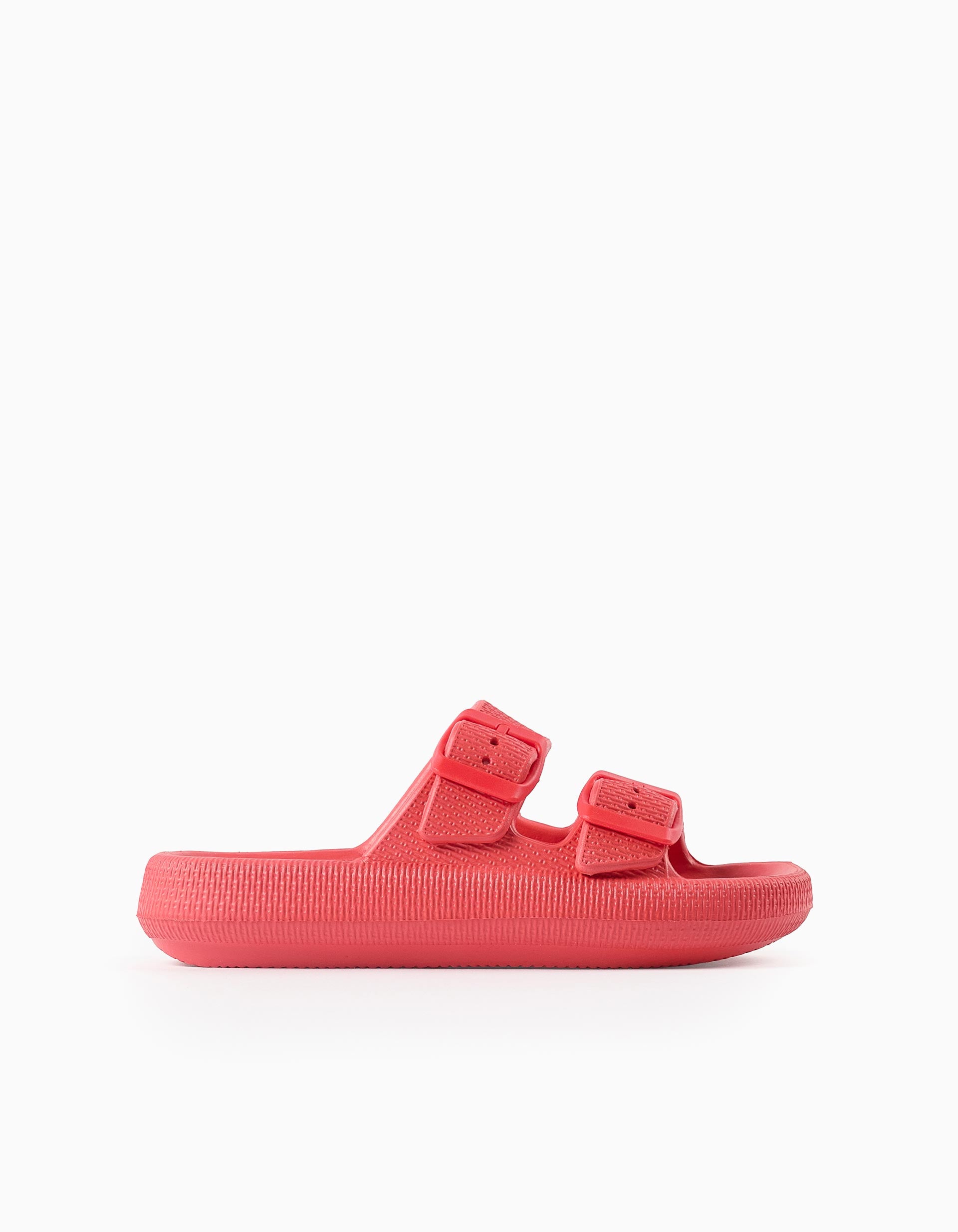 Rubber footbed sandals with double buckle for girls, coral
