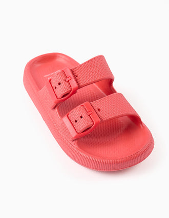 Sandales en caoutchouc avec double boucle pour fille, corail