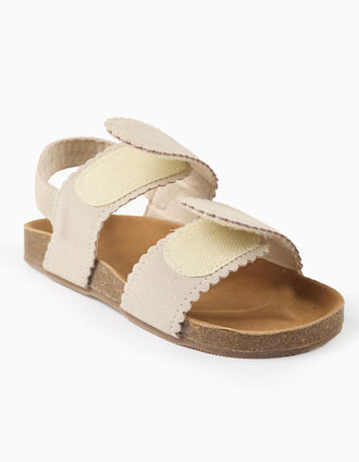 Suede sandals with touch-fasteners for girls, light beige