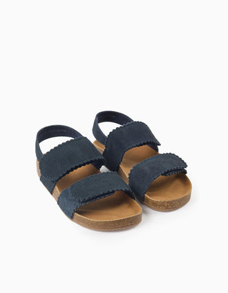 Sandales en daim avec fermeture à scratch pour fille, bleu foncé